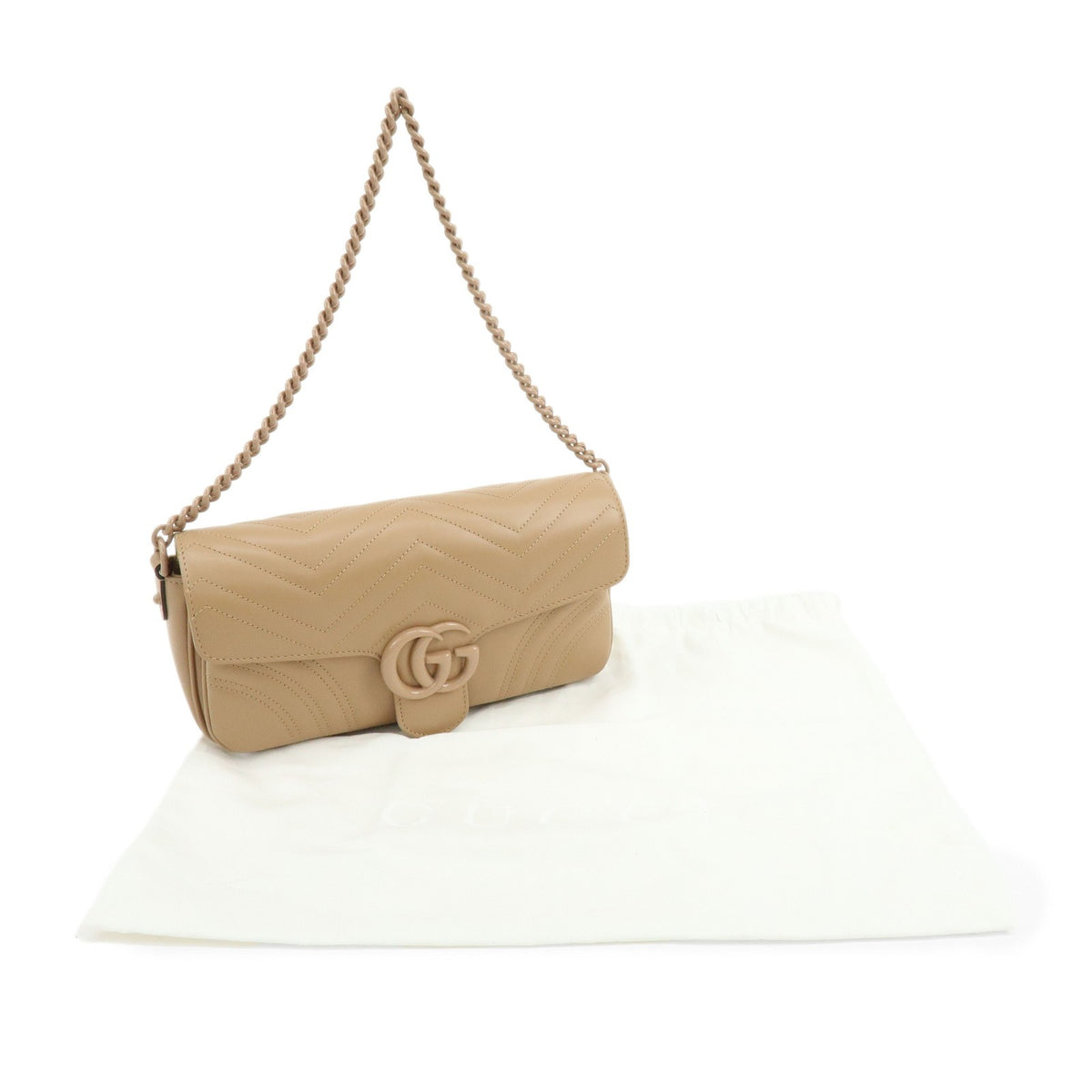Gucci GG Marmont Monochrome Chain Matelasse Leather, Beige, Leather, Crossbody Bag