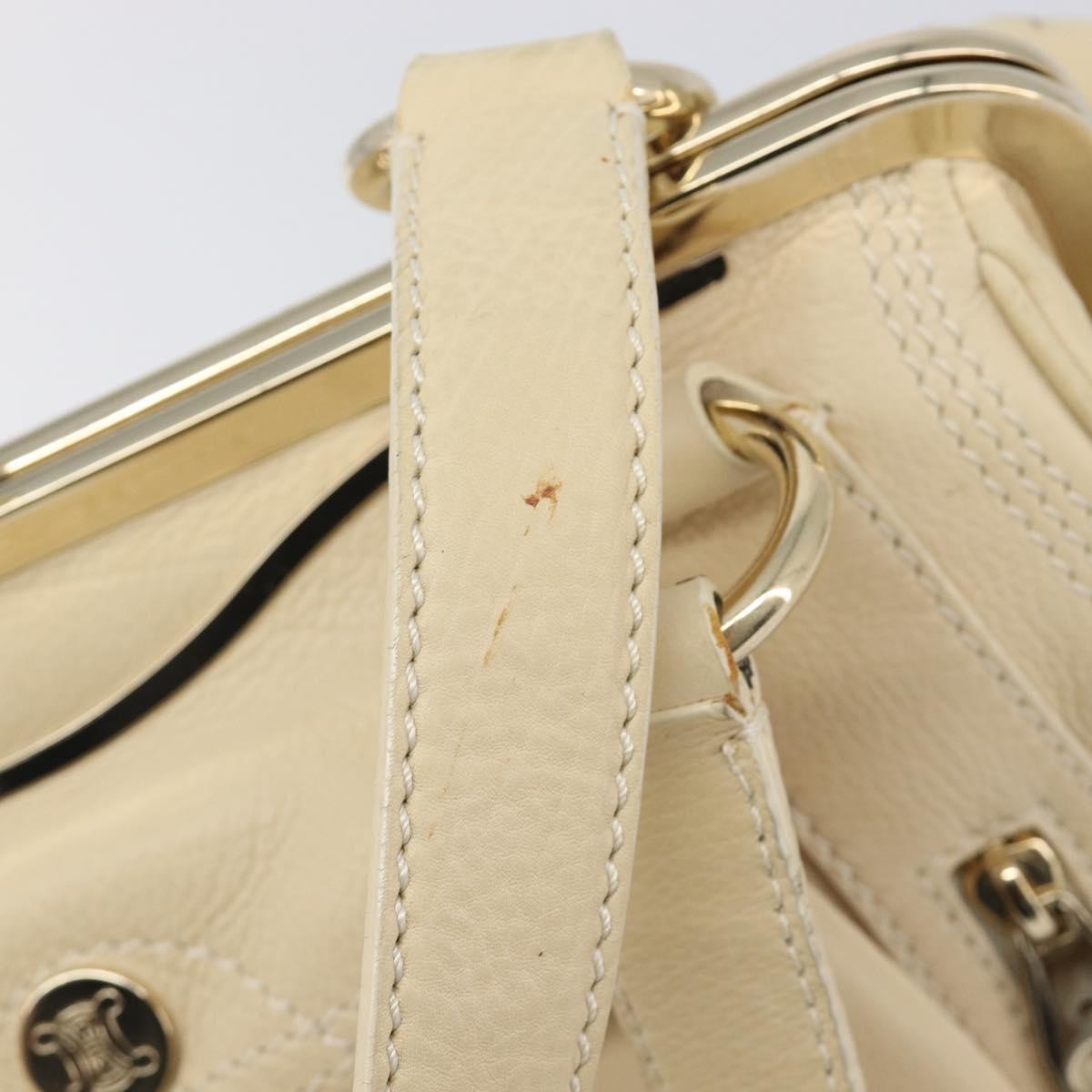 Celine Vintage Kisslock Frame Leather, Beige, Leather, Handbag