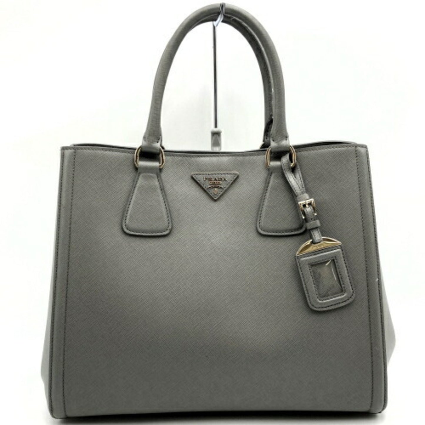 Prada Galleria Double Zip Tote Saffiano Leather, GRAY, LEATHER, Handbag