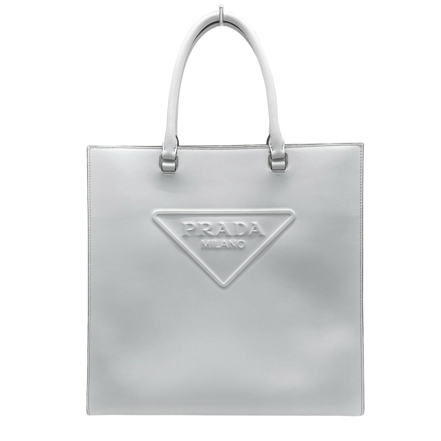 Prada Triangle Logo, Grey, Leather, handbag