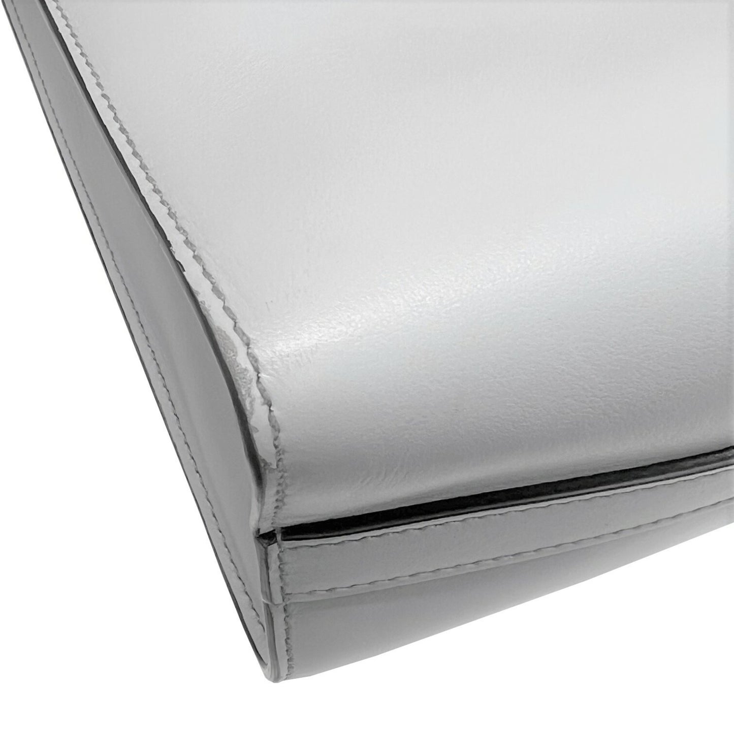 Prada Triangle Logo, Grey, Leather, handbag