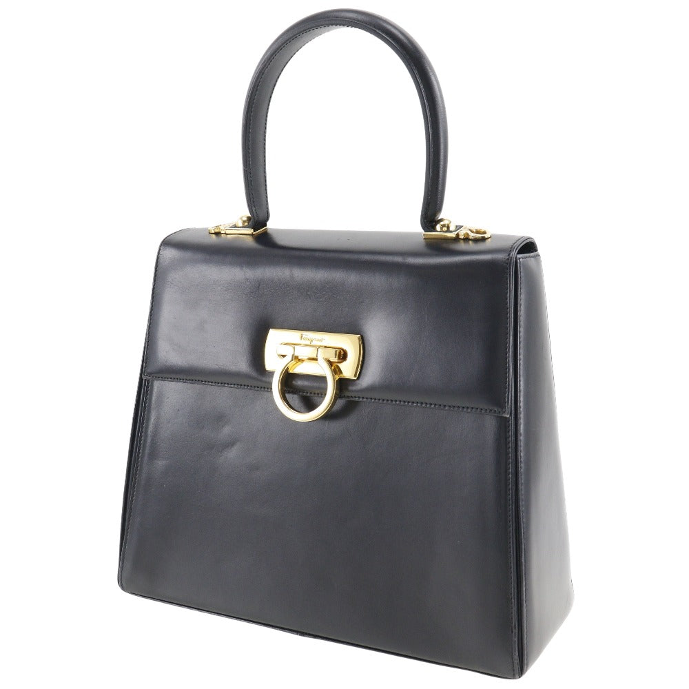 Salvatore Ferragamo Iconic Top Handle, Black, Leather, handbag
