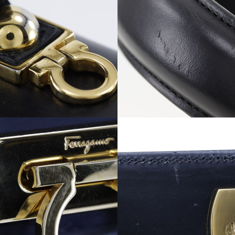 Salvatore Ferragamo Iconic Top Handle, Black, Leather, handbag
