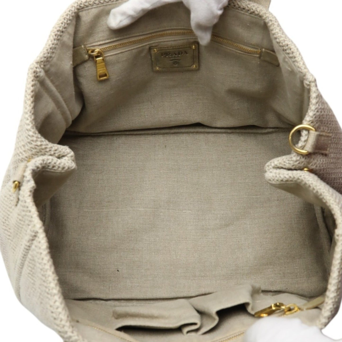 Prada Bauletto, Beige, Canvas, tote
