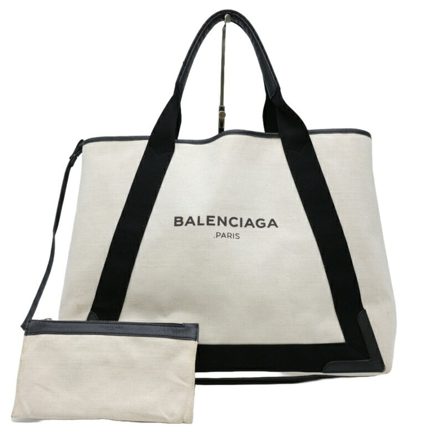 Balenciaga Navy Cabas, White, Canvas, tote