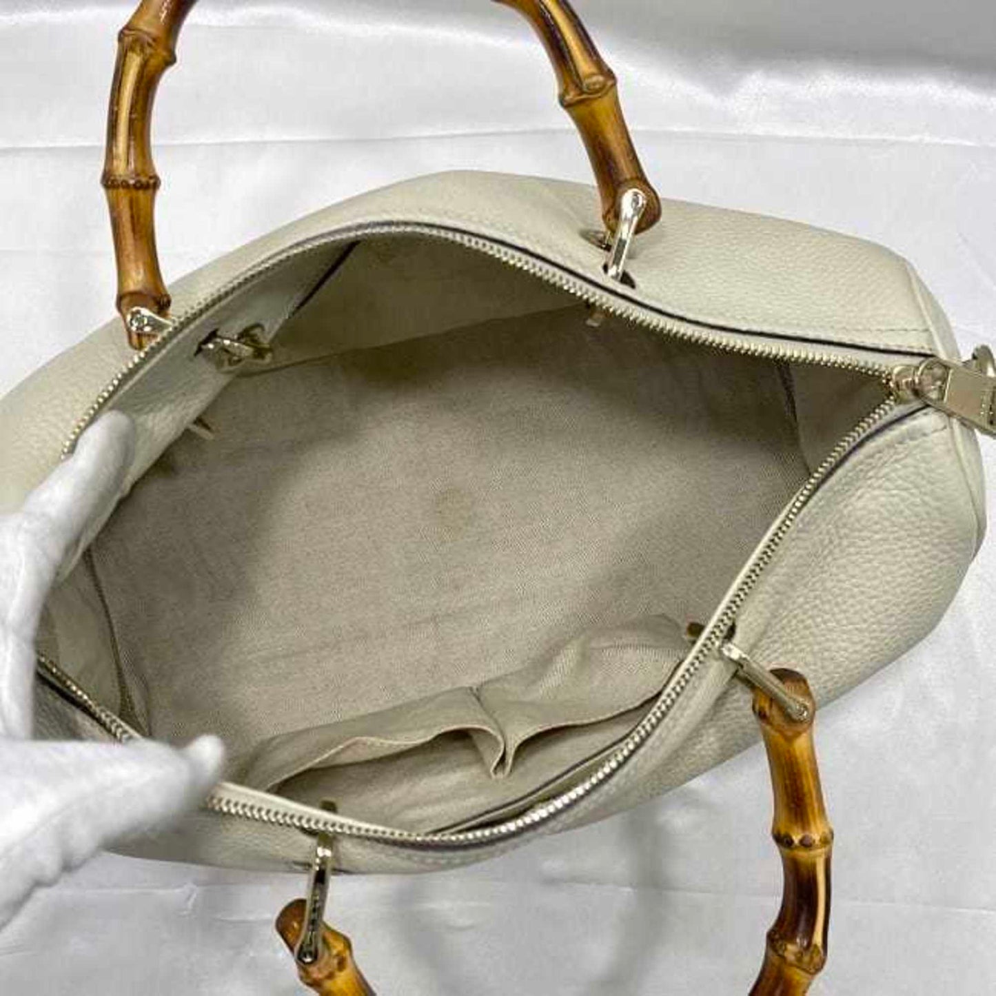 Gucci Bamboo, White, Leather, handbag