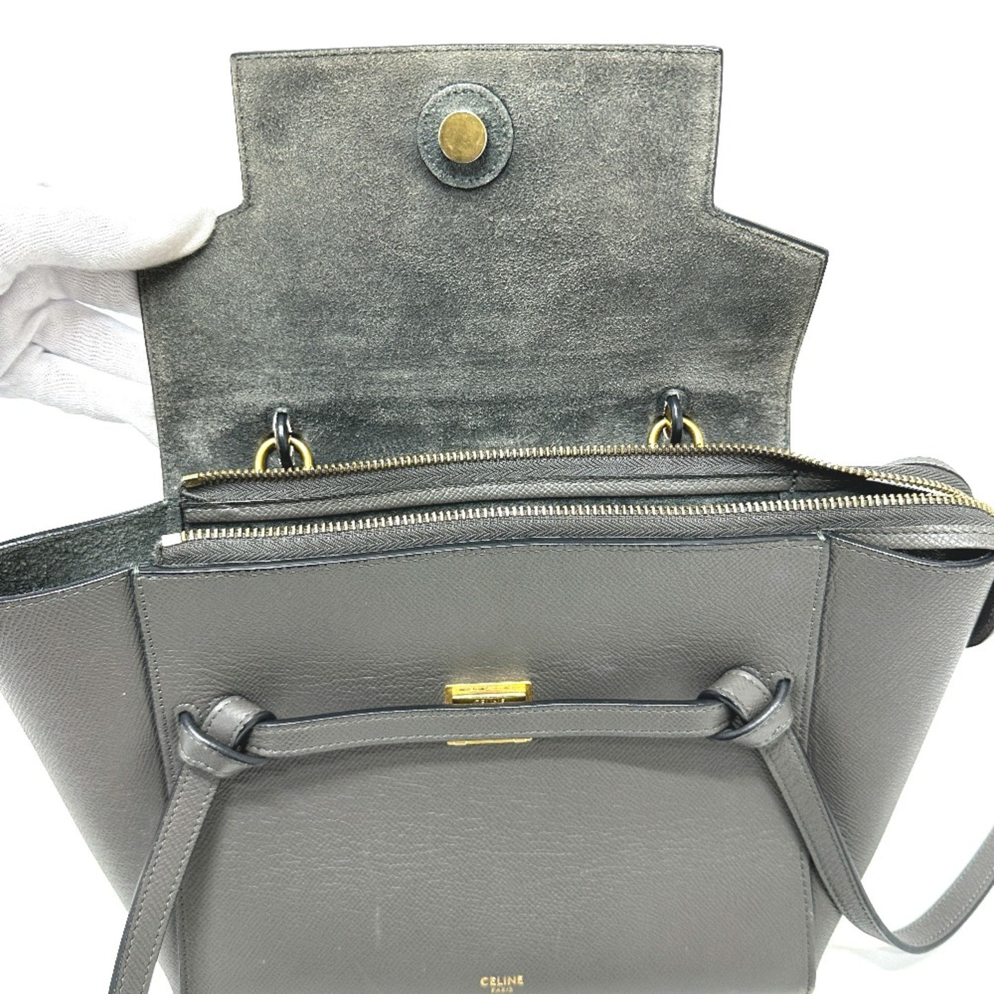Céline Belt, Grey, Leather, handbag