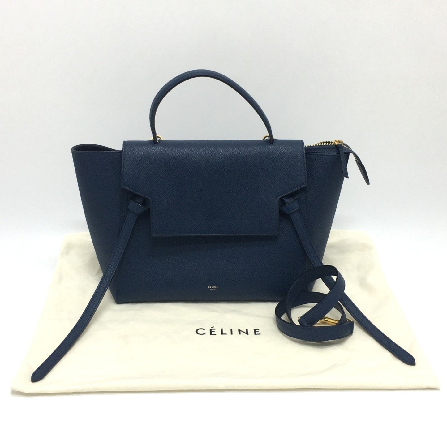 Céline Belt, Navy, Leather, handbag