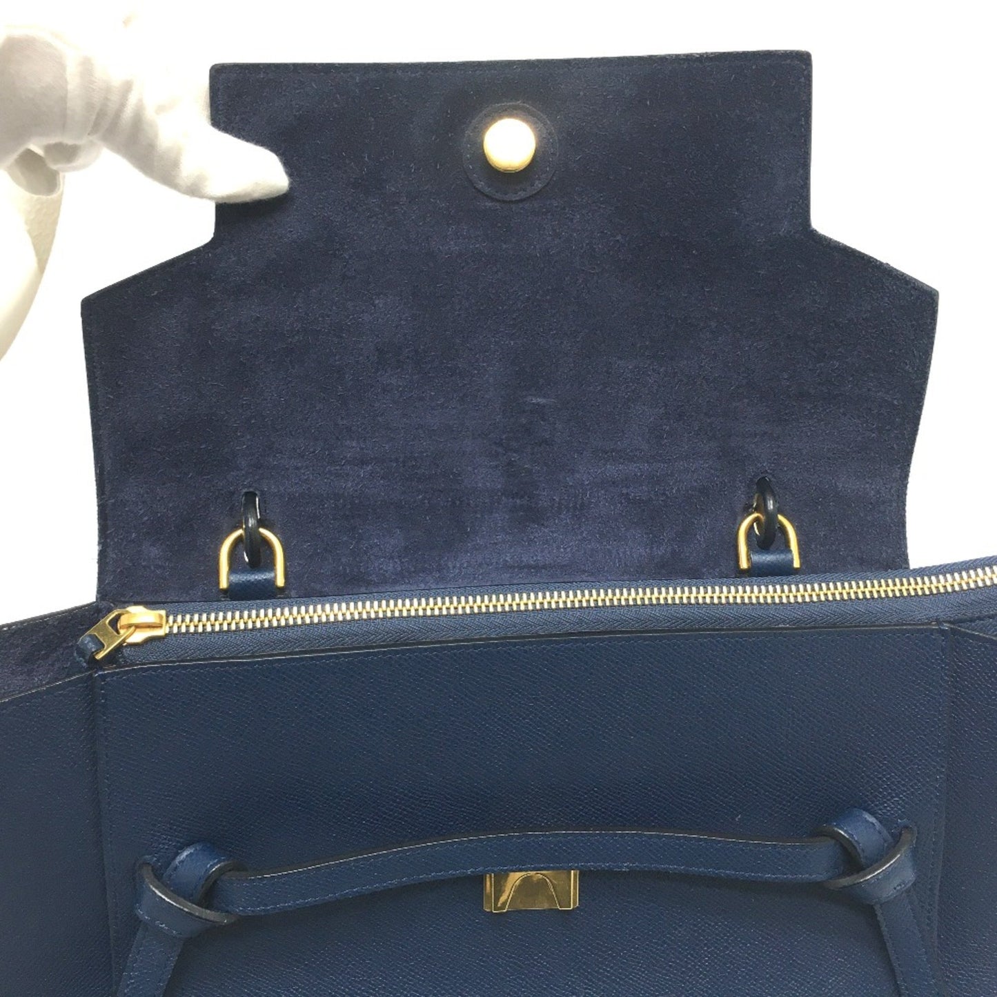 Céline Belt, Navy, Leather, handbag