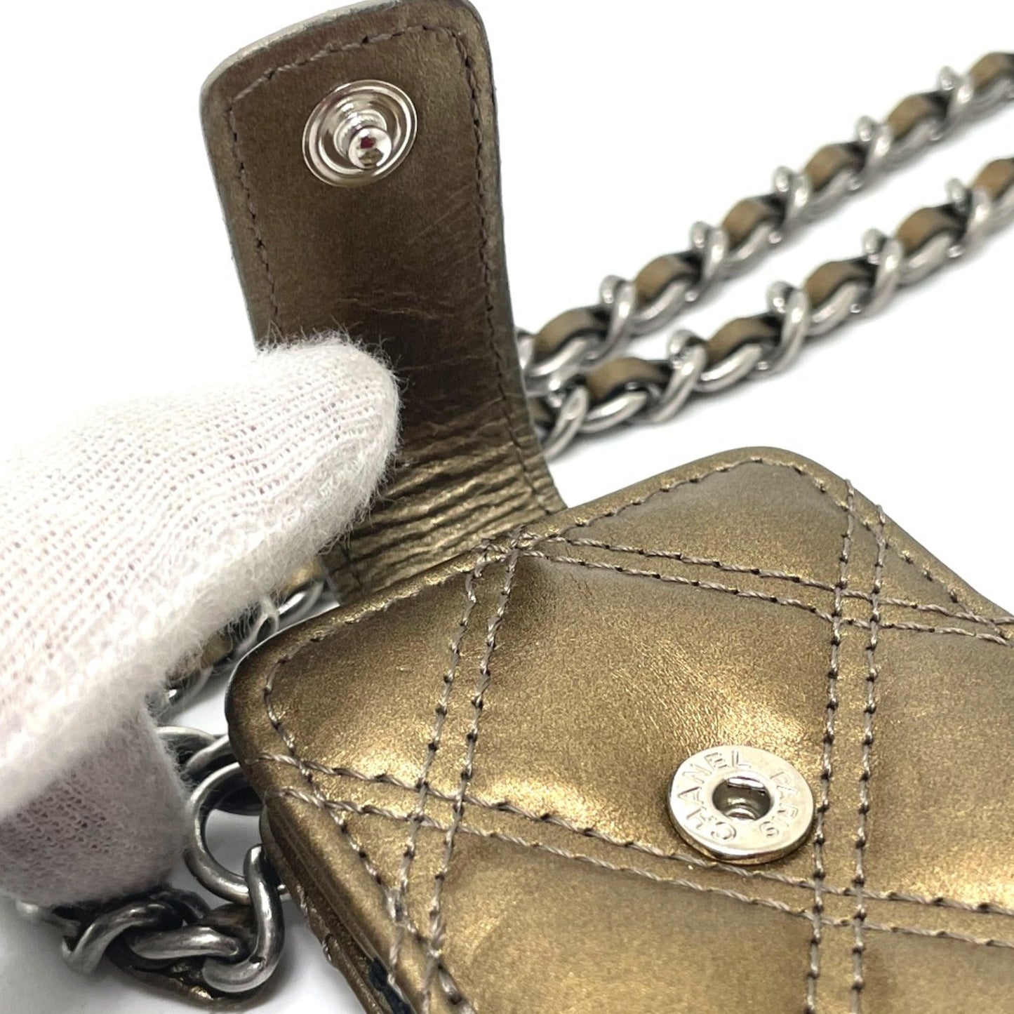Chanel Mini matelassé, Gold, Leather, shoulder