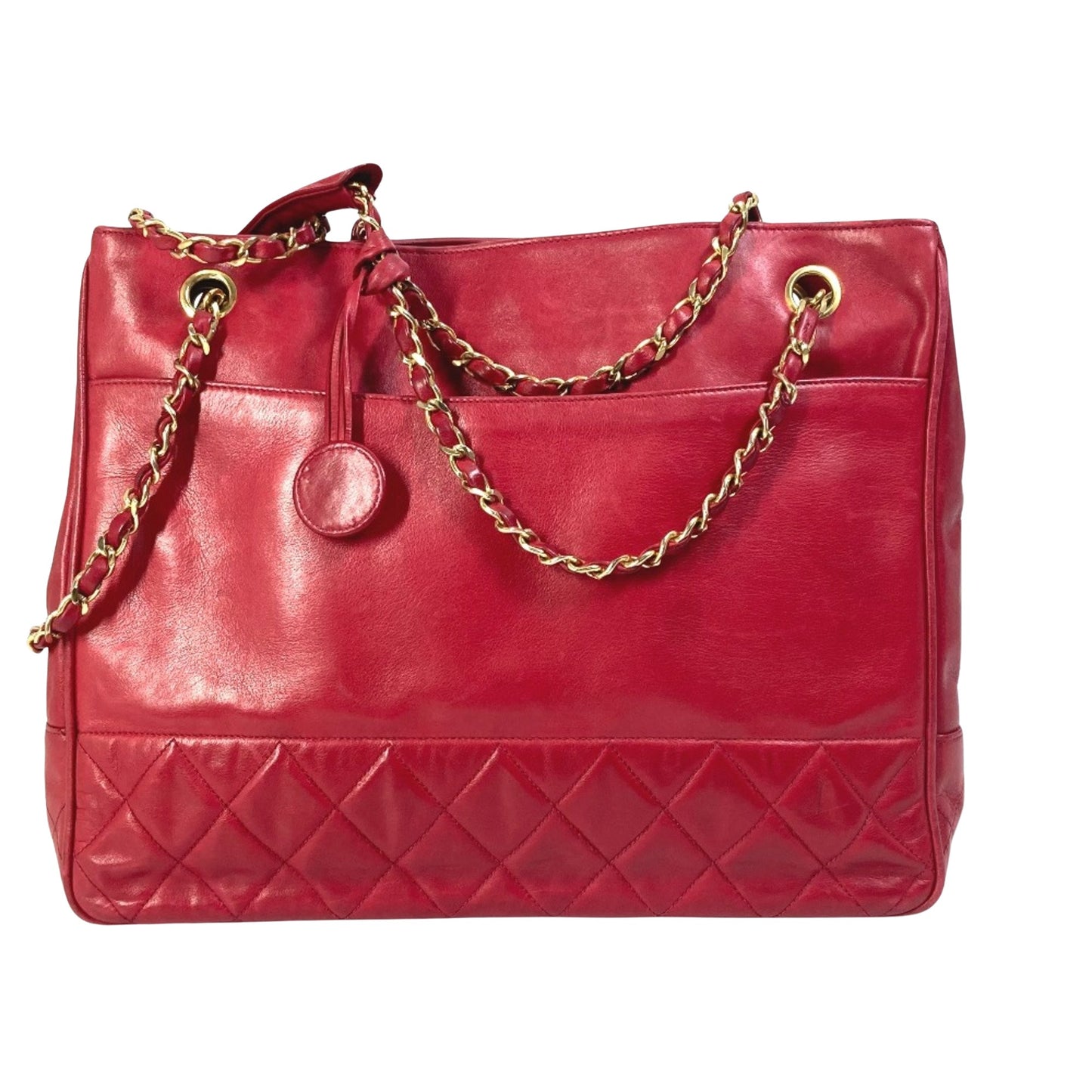 Chanel Shopping, Red, Leather, tote