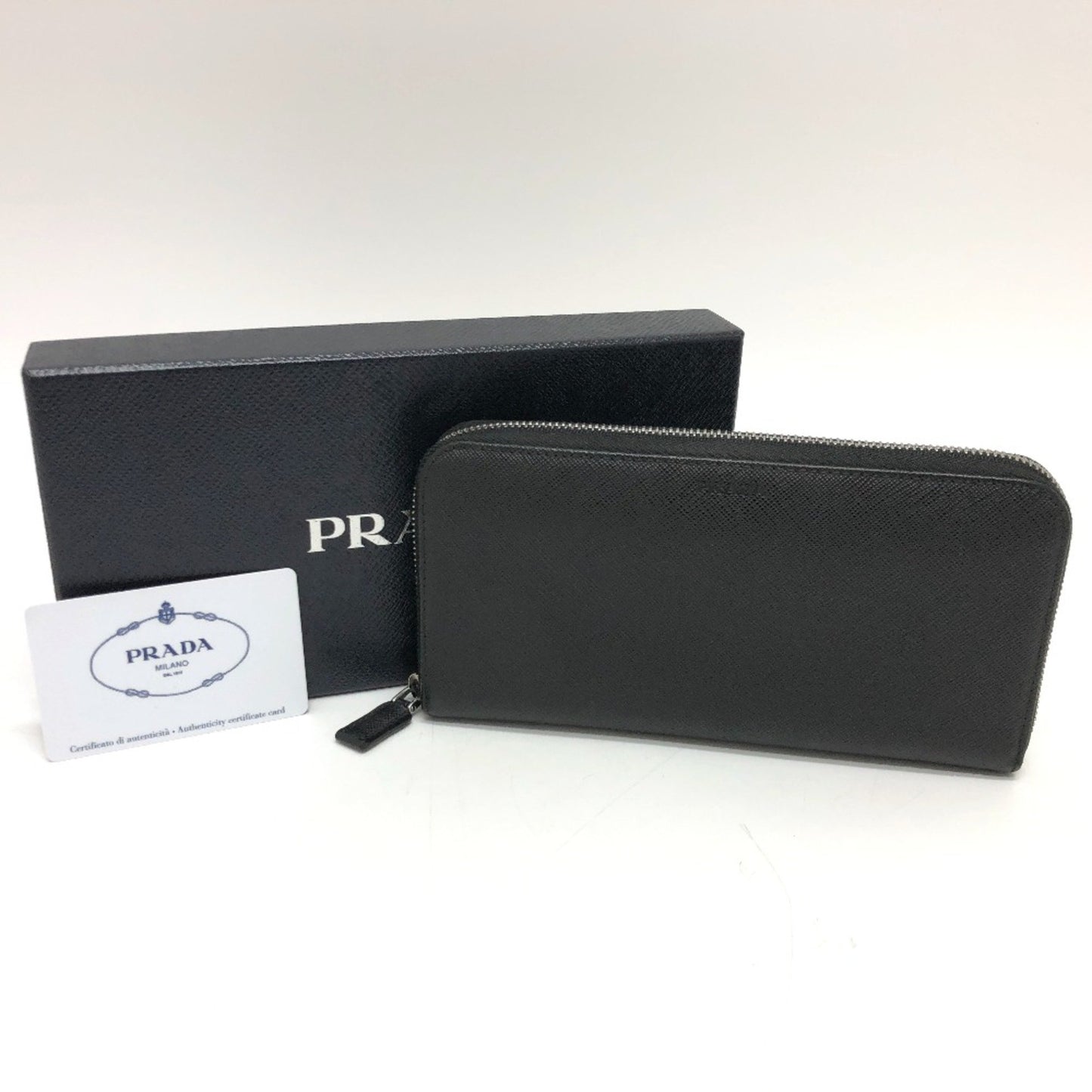 Prada Round Zipper, Black, Leather, wallet
