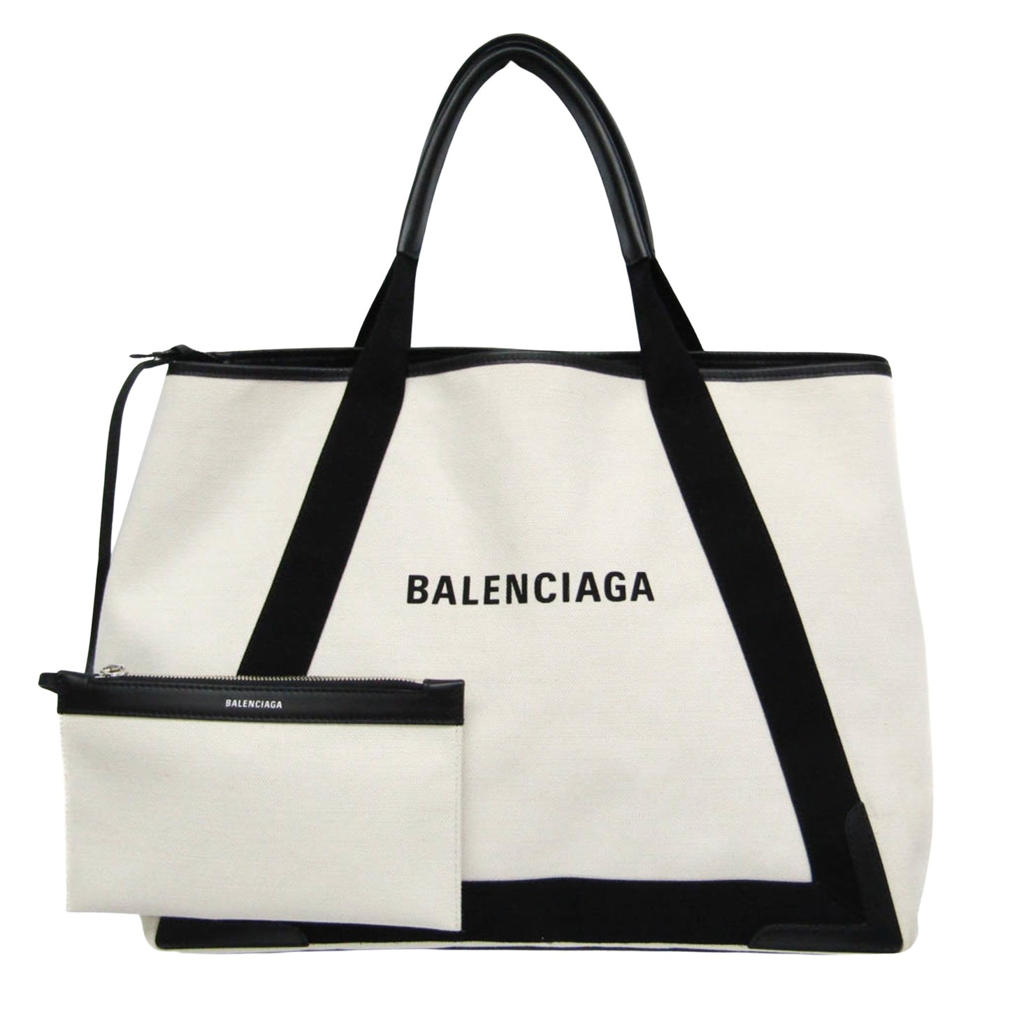 Balenciaga Navy Cabas, White, Canvas, tote