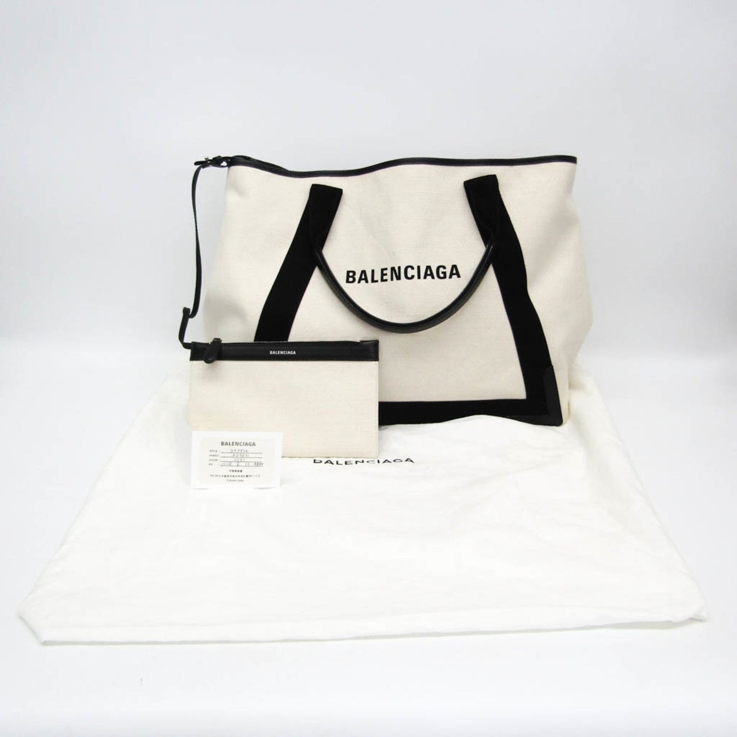 Balenciaga Navy Cabas, White, Canvas, tote