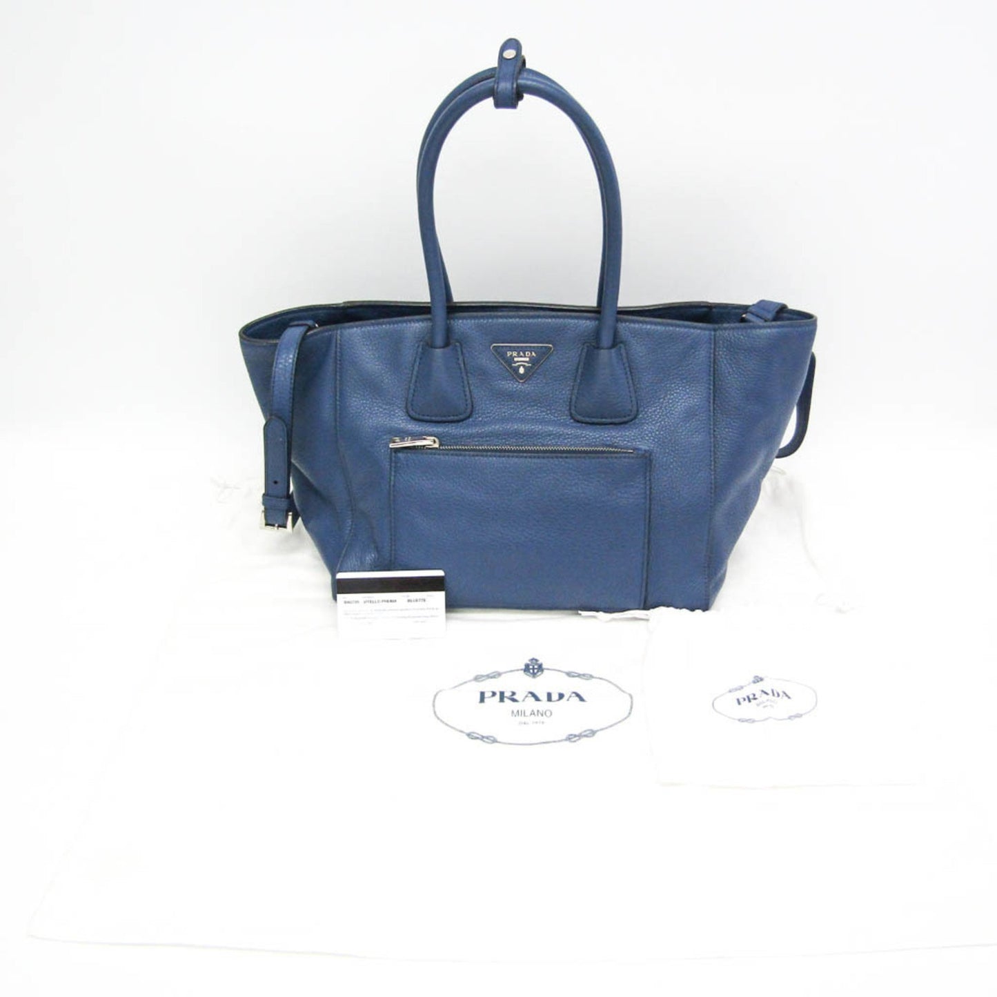 Prada Vitello phenix, Blue, Leather, tote