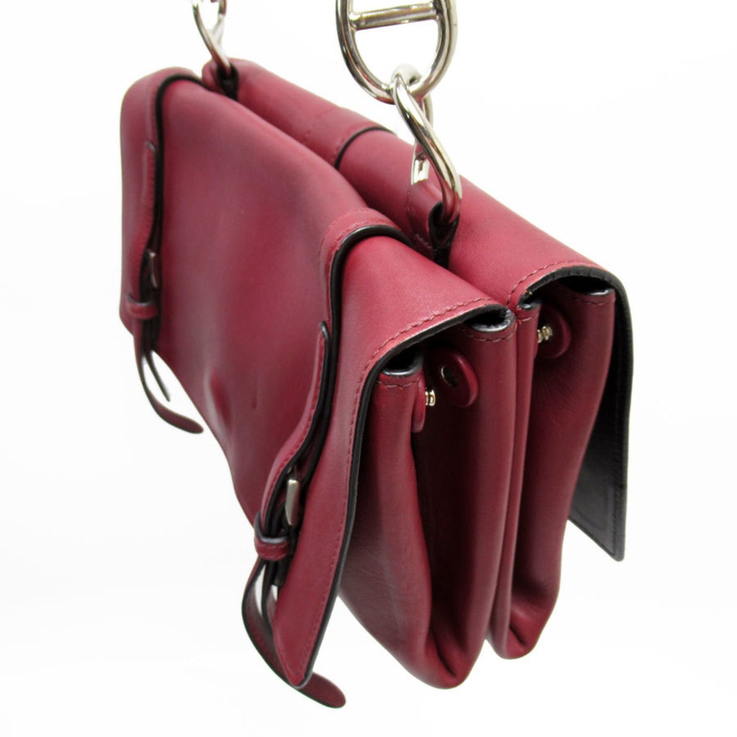 Prada Double, Burgundy, Leather, shoulder