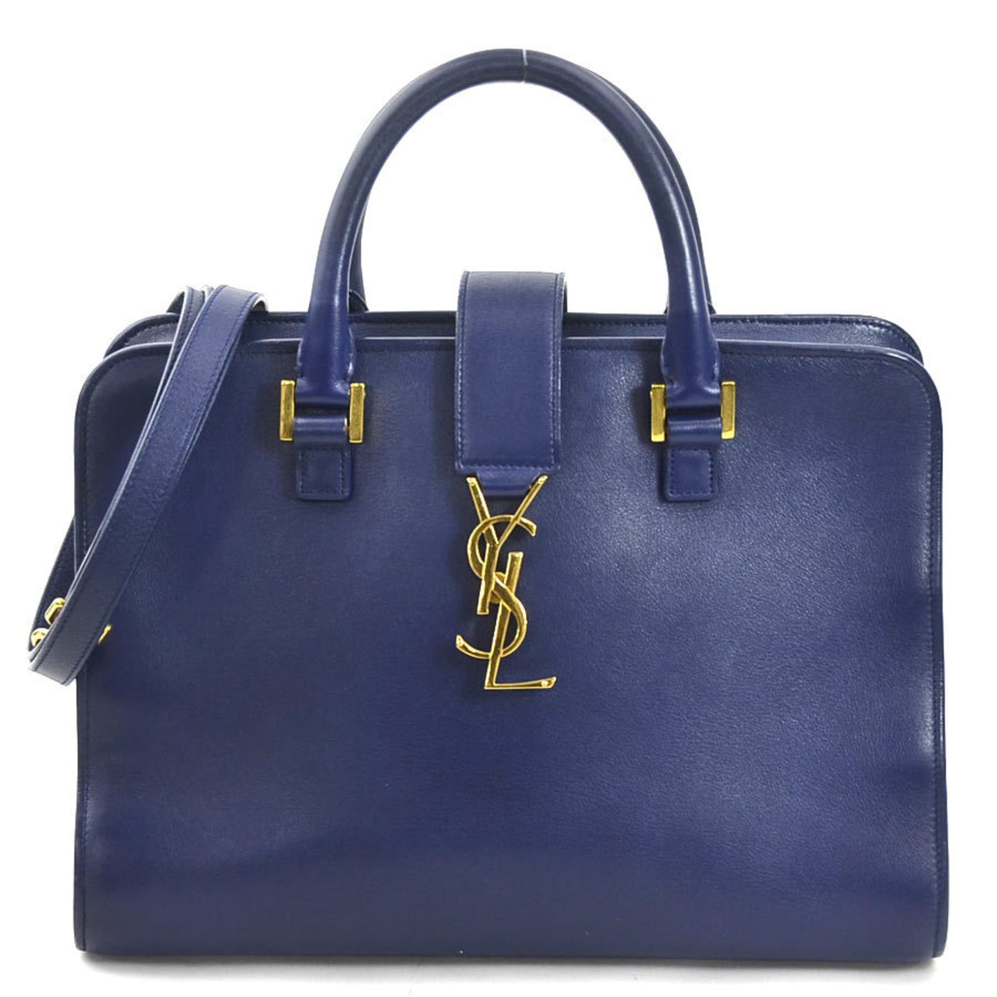 Saint Laurent Baby Cabas, Navy, Leather, shoulder