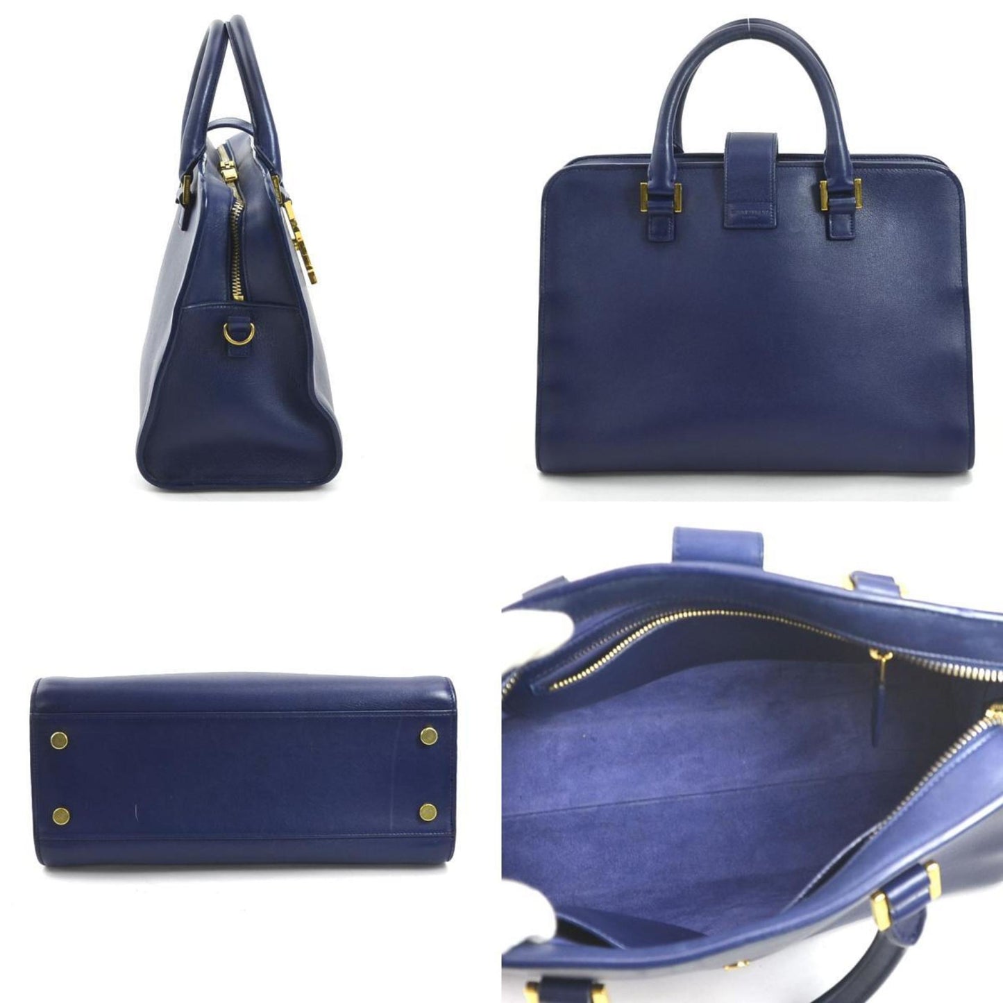 Saint Laurent Baby Cabas, Navy, Leather, shoulder