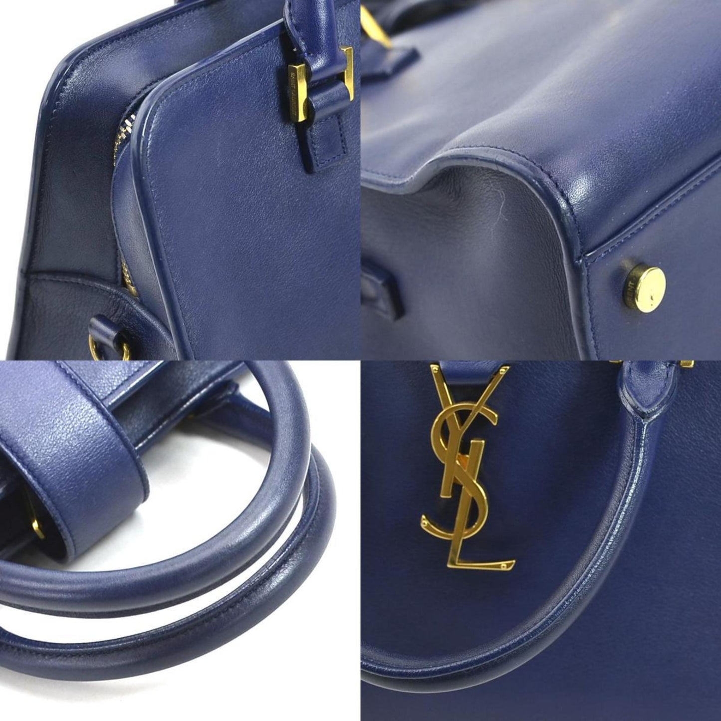 Saint Laurent Baby Cabas, Navy, Leather, shoulder