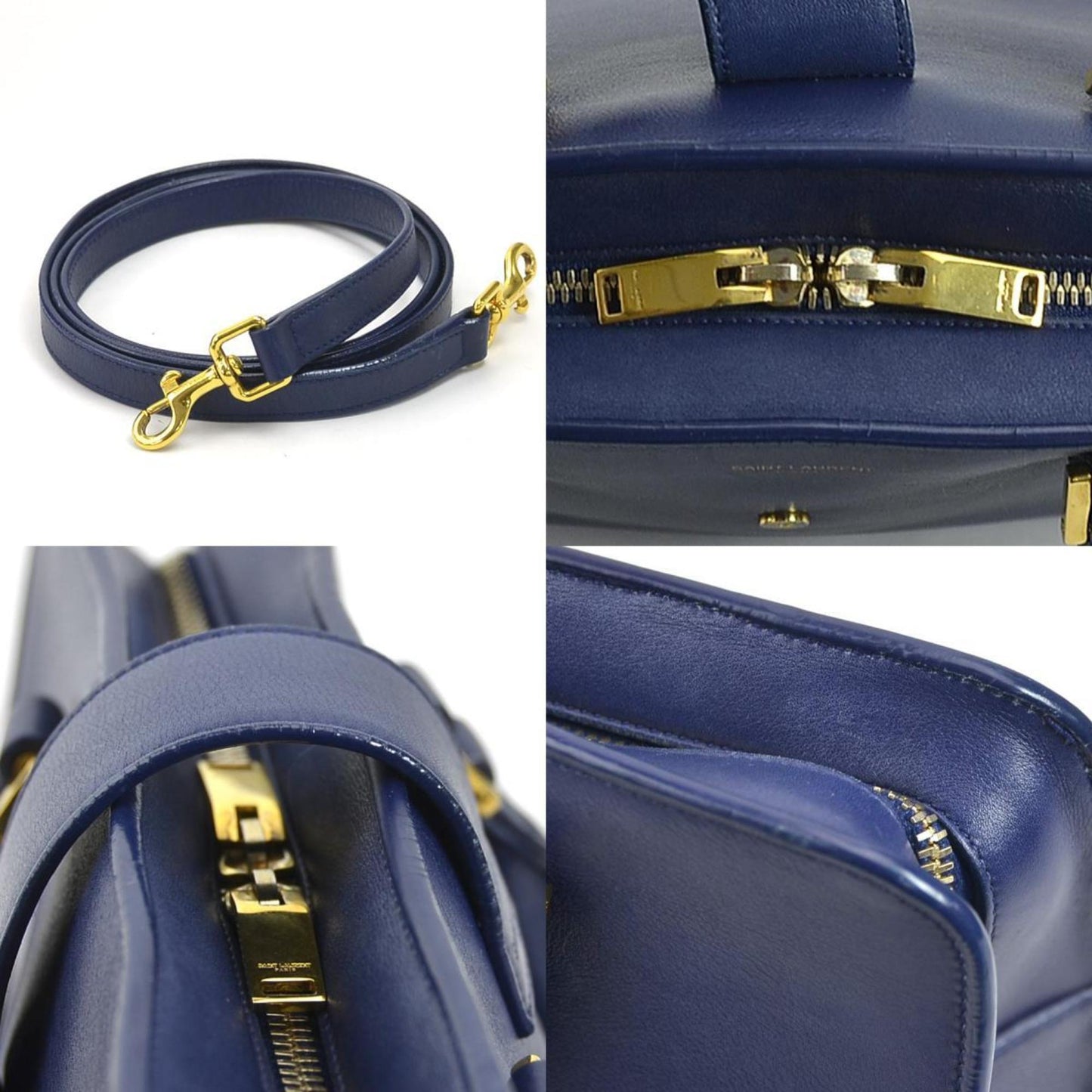 Saint Laurent Baby Cabas, Navy, Leather, shoulder