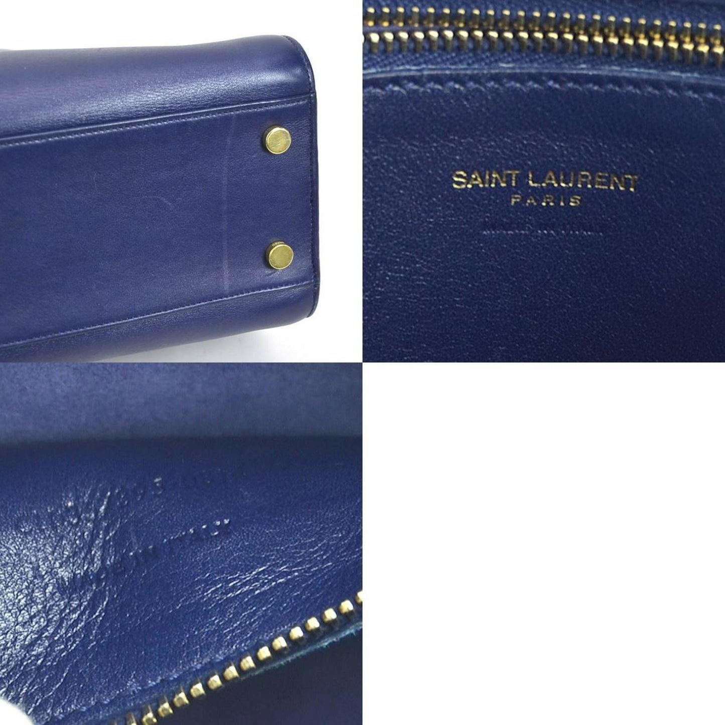 Saint Laurent Baby Cabas, Navy, Leather, shoulder
