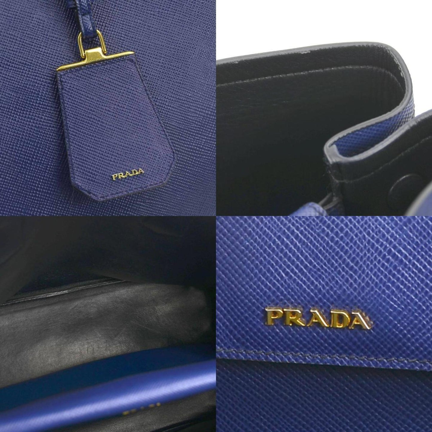 Prada Saffiano, Blue, Leather, handbag