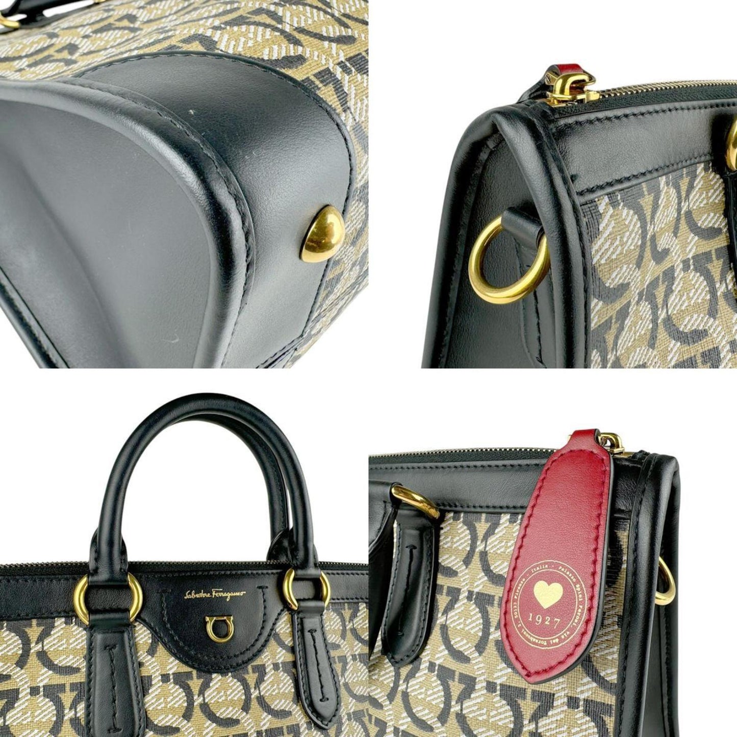 Salvatore Ferragamo Gancini, Brown, Canvas, handbag
