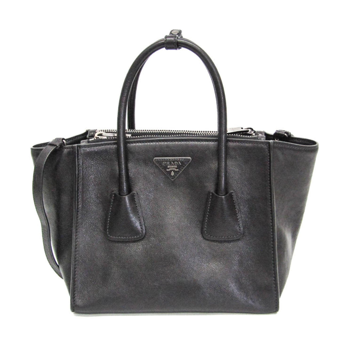 Prada Twin Zip, Black, Leather, handbag