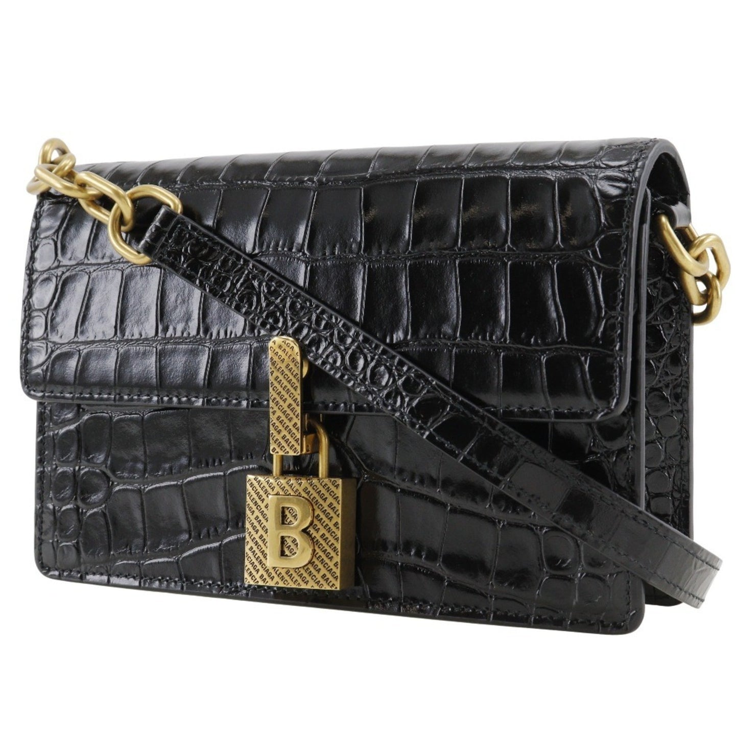 Balenciaga B, Black, Leather, clutch