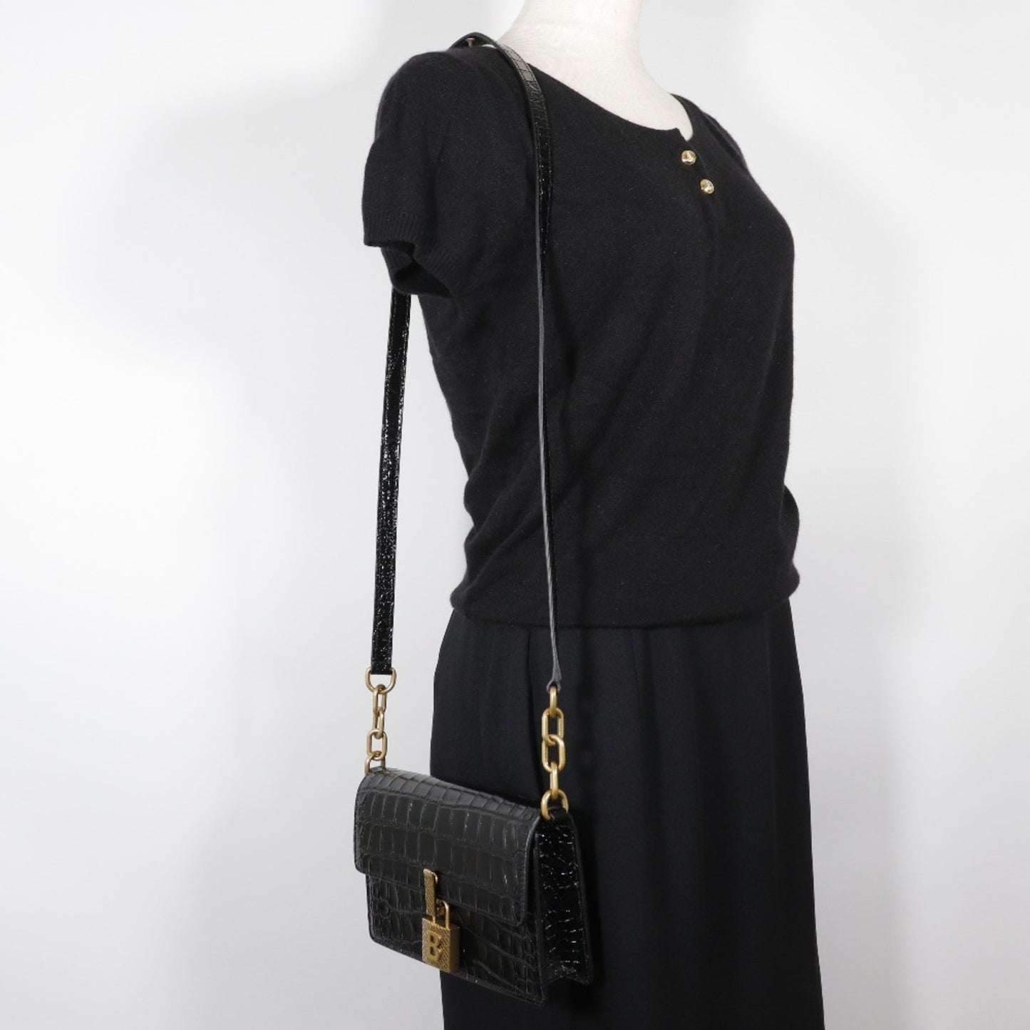 Balenciaga B, Black, Leather, clutch