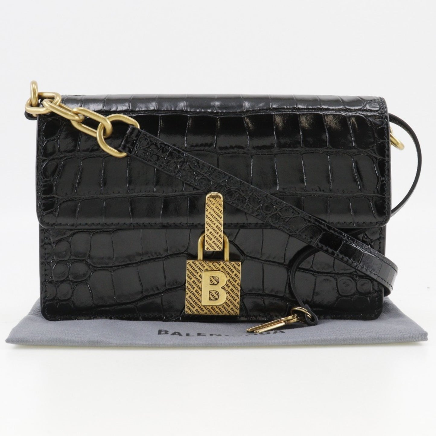 Balenciaga B, Black, Leather, clutch