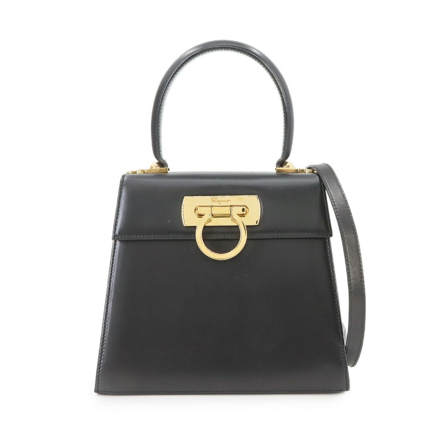 Salvatore Ferragamo Gancini, Black, Leather, handbag
