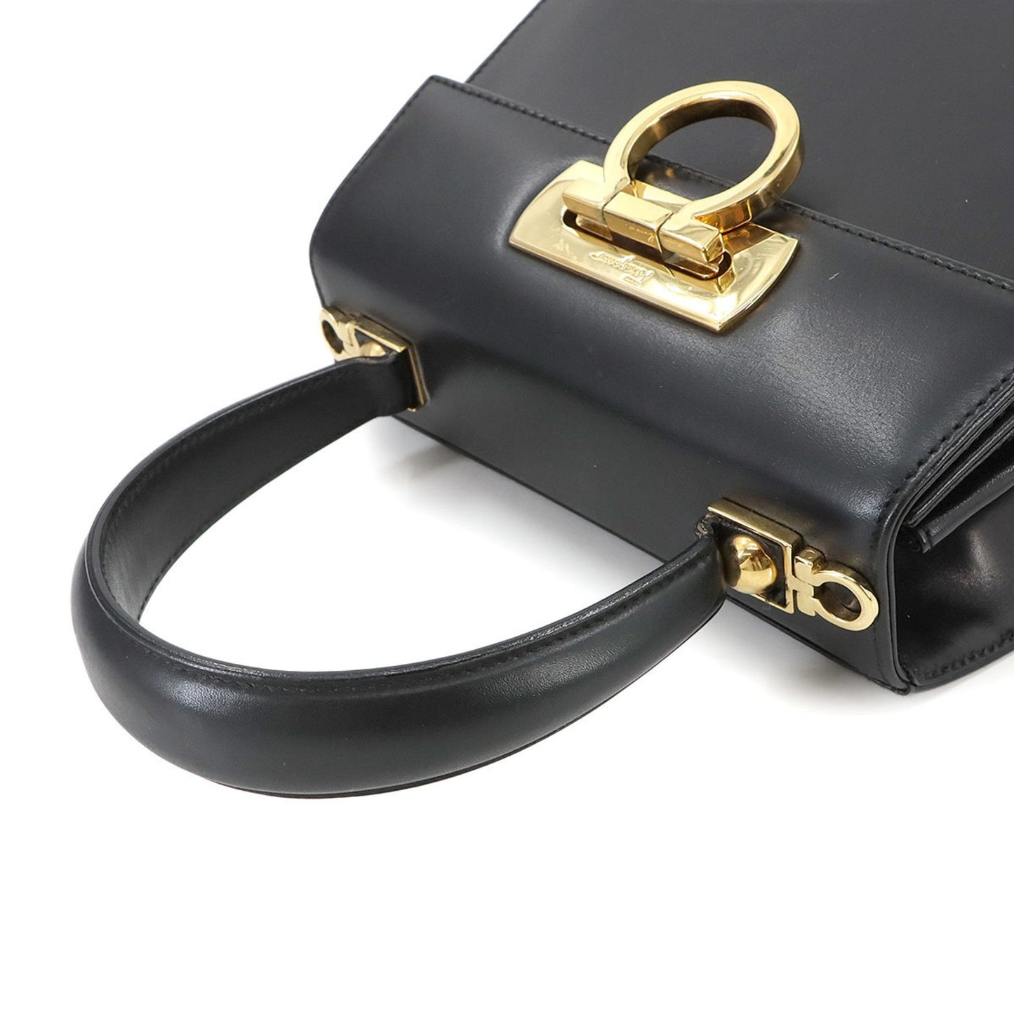 Salvatore Ferragamo Gancini, Black, Leather, handbag
