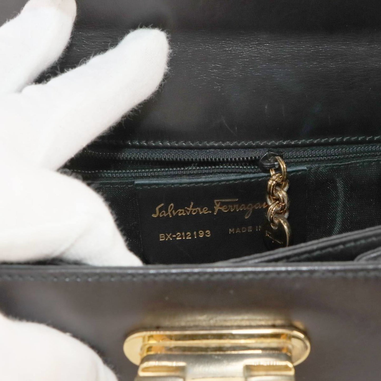 Salvatore Ferragamo Gancini, Black, Leather, handbag
