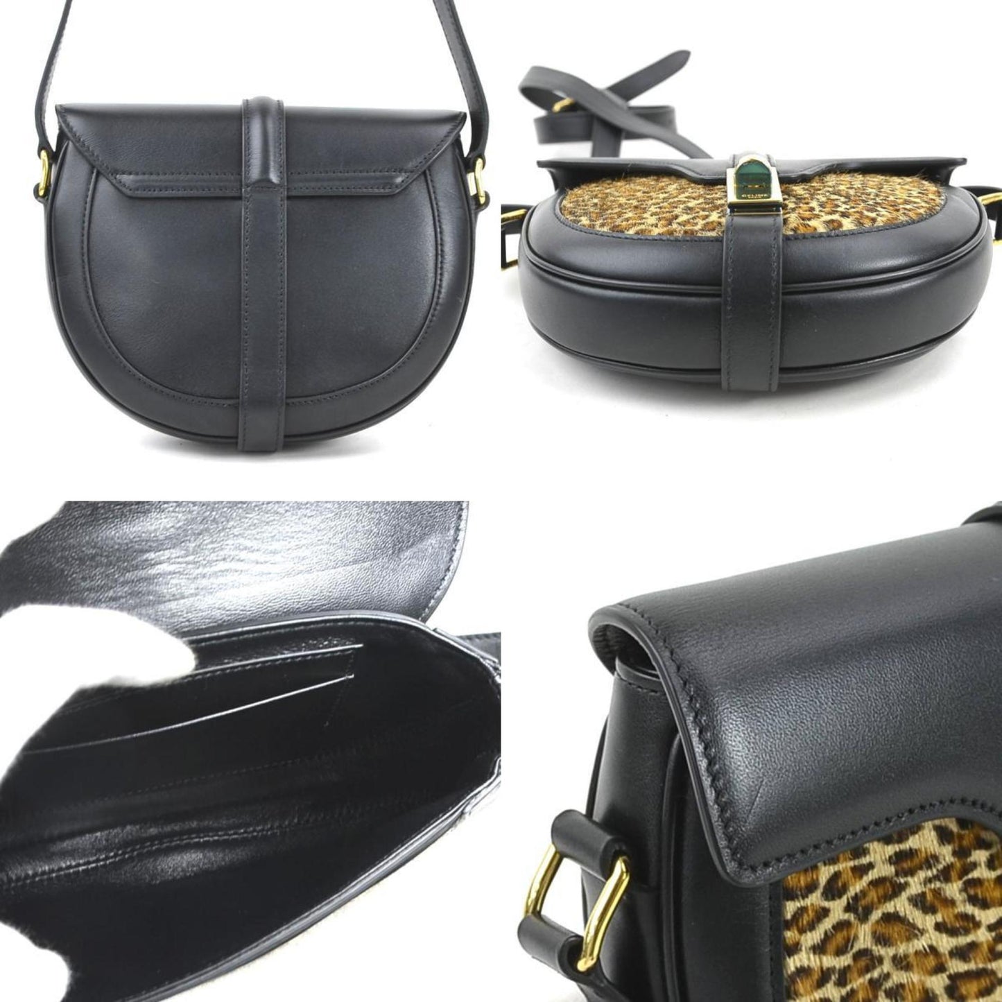Céline Besace, Black, Leather, shoulder