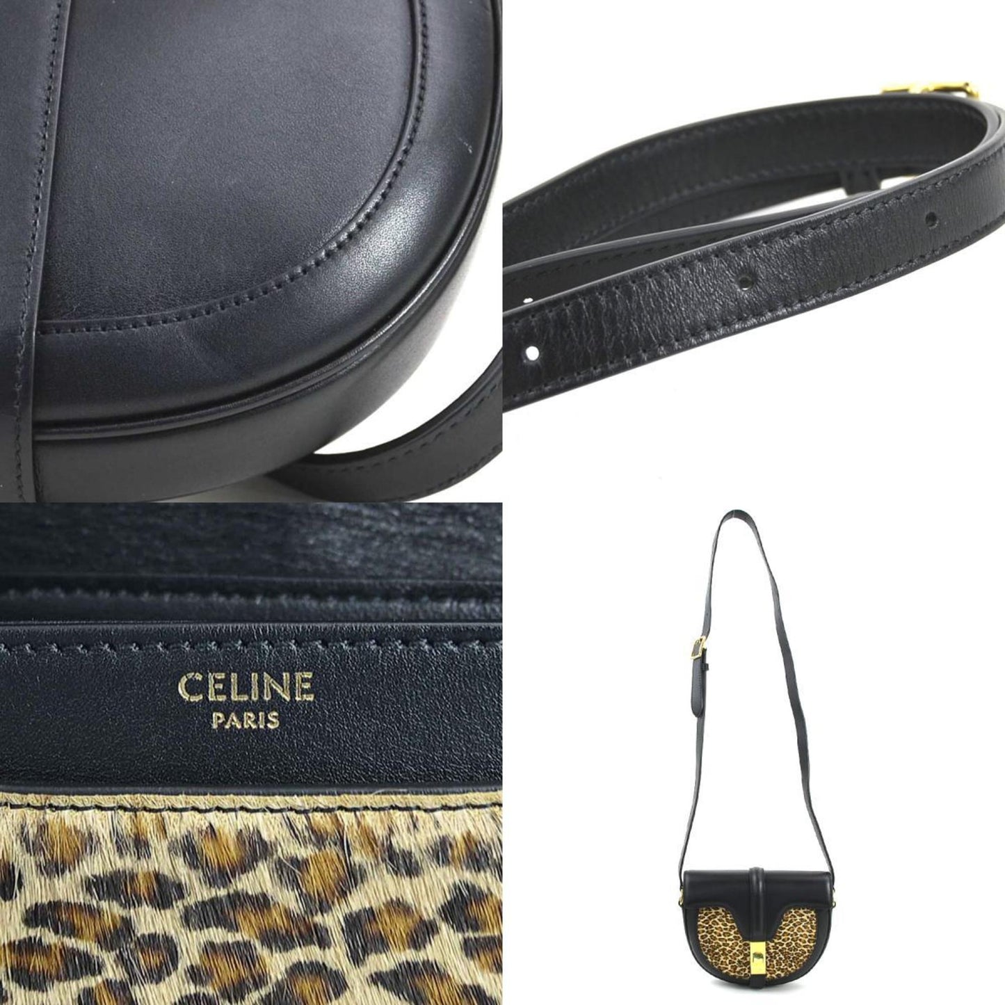 Céline Besace, Black, Leather, shoulder