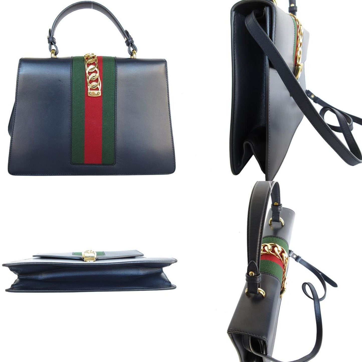Gucci Sylvie, Navy, Leather, handbag