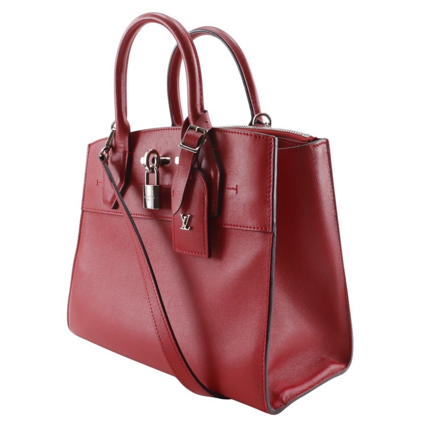 Louis Vuitton City steamer, Red, Leather, handbag