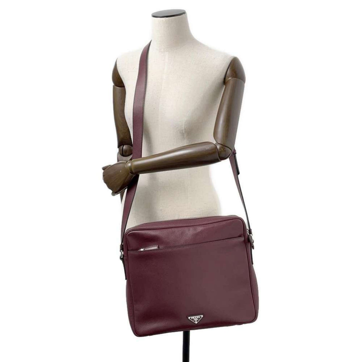 Prada Saffiano, Burgundy, Leather, shoulder