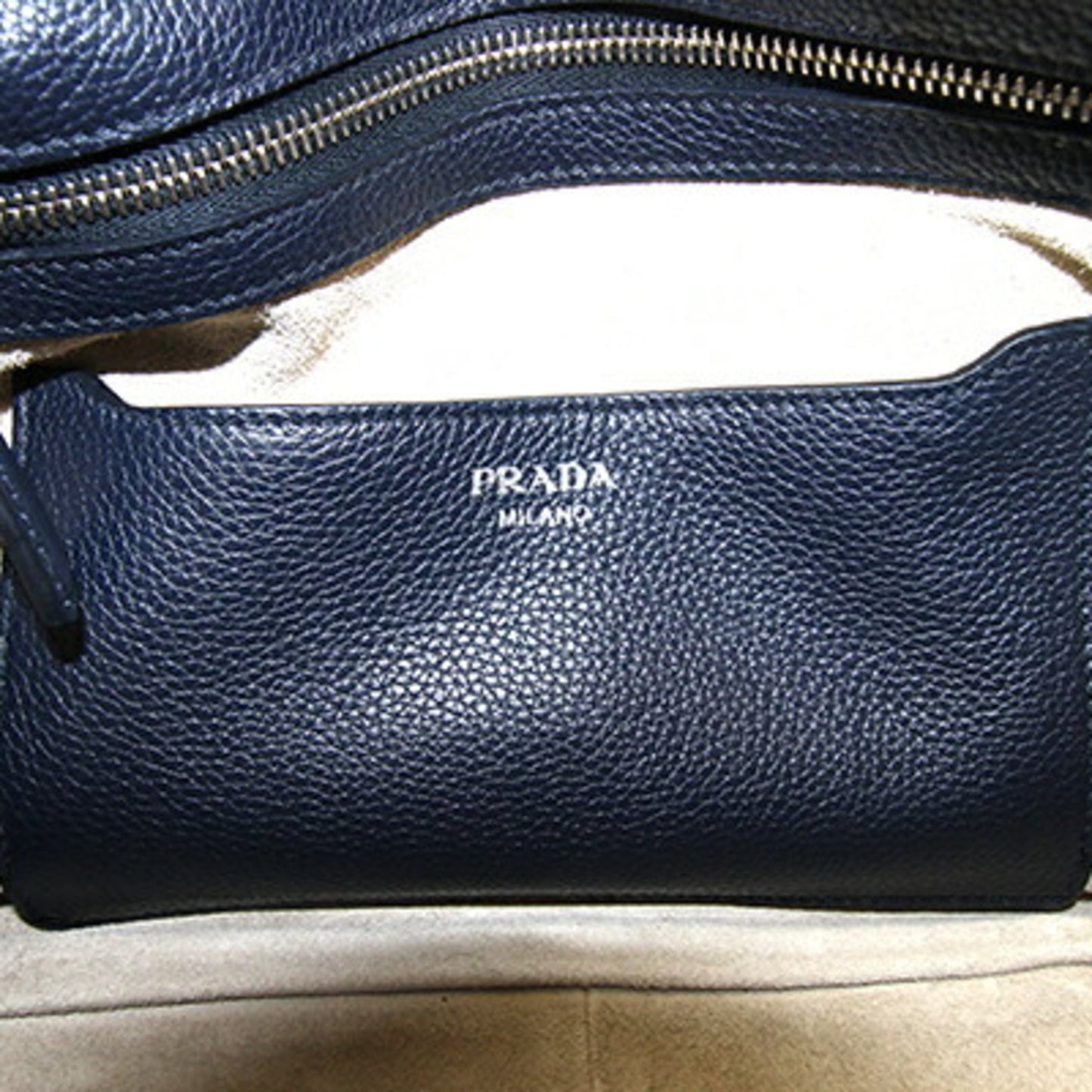 Prada, Navy, Leather, shoulder