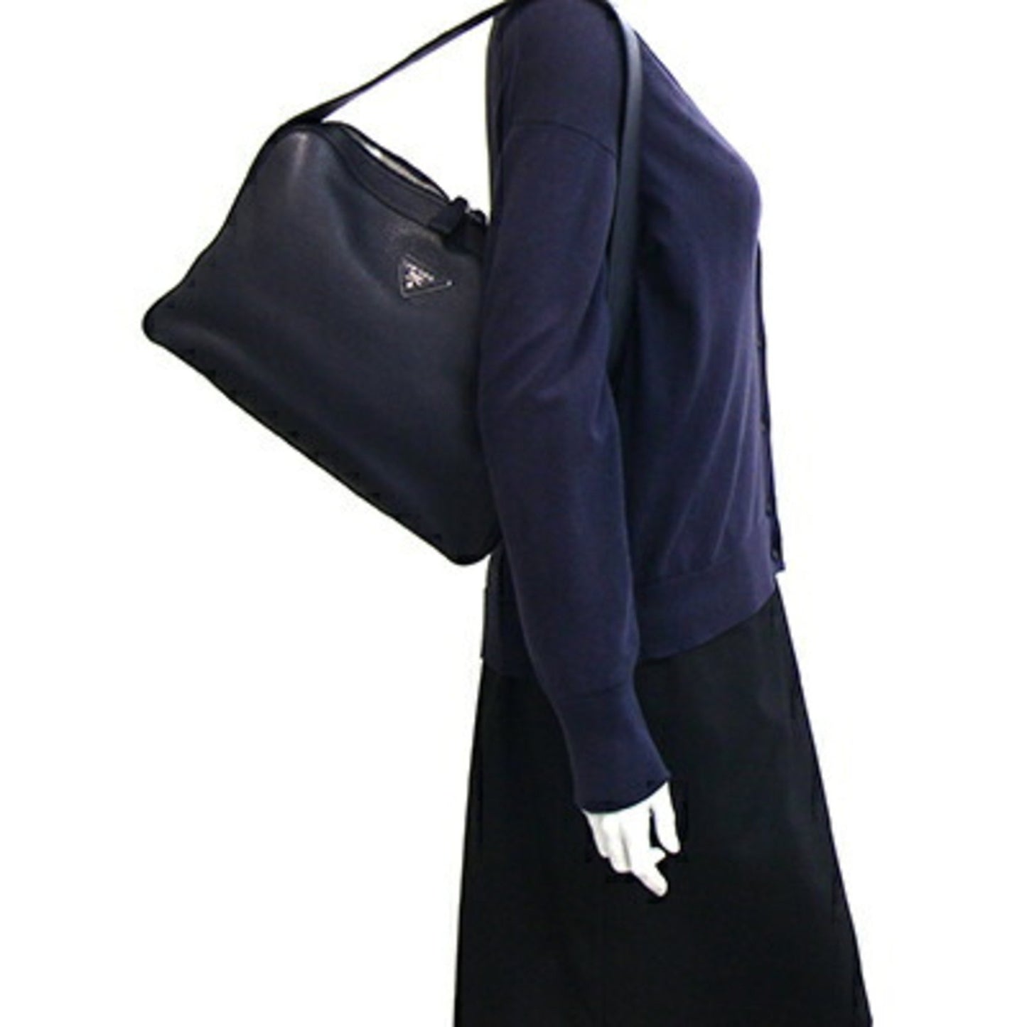 Prada, Navy, Leather, shoulder