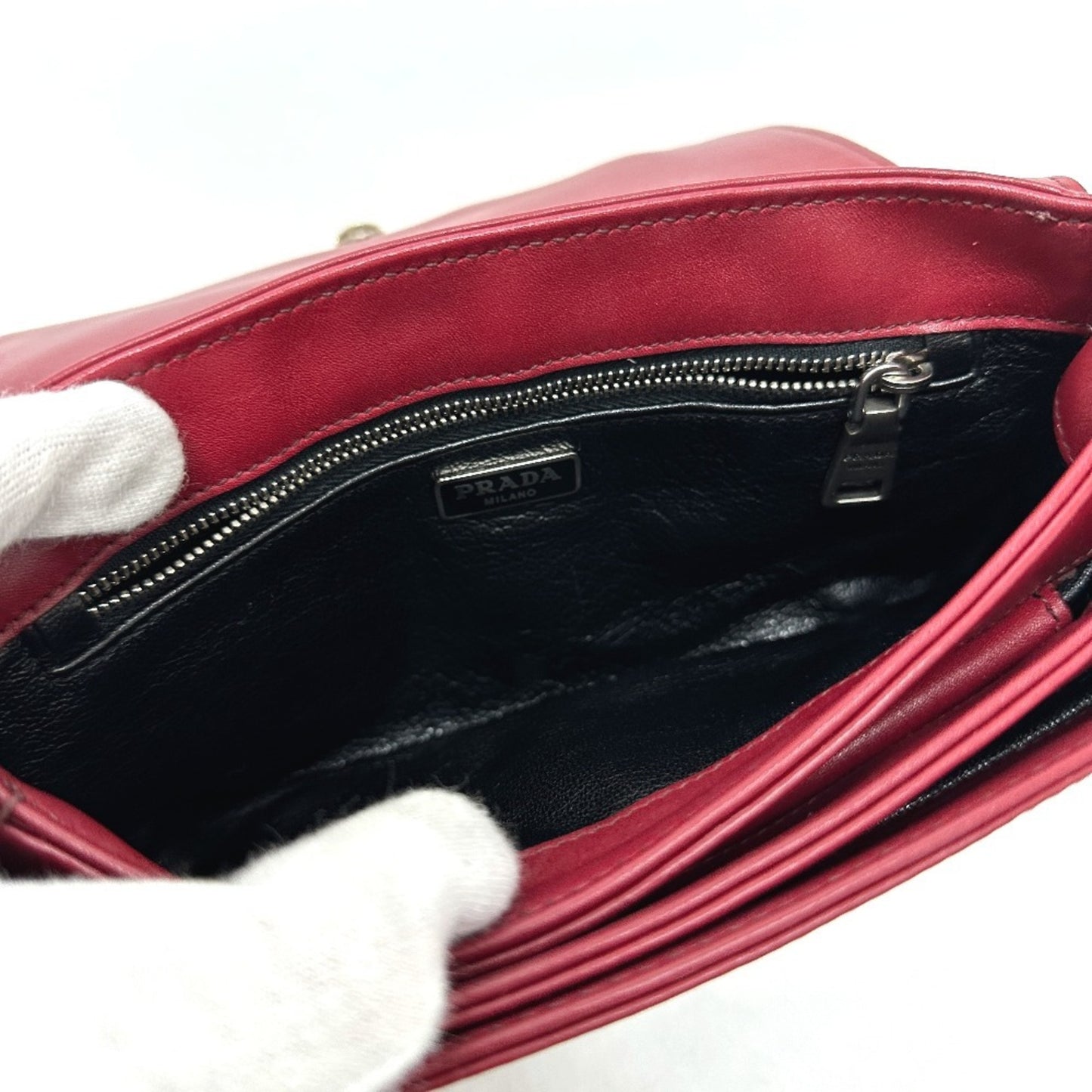 Prada --, Red, Leather, clutch