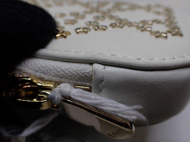 Christian Dior Lady Dior Phone Holder on Chain Studded Leather, ECRU, LEATHER, Clutche & pouche