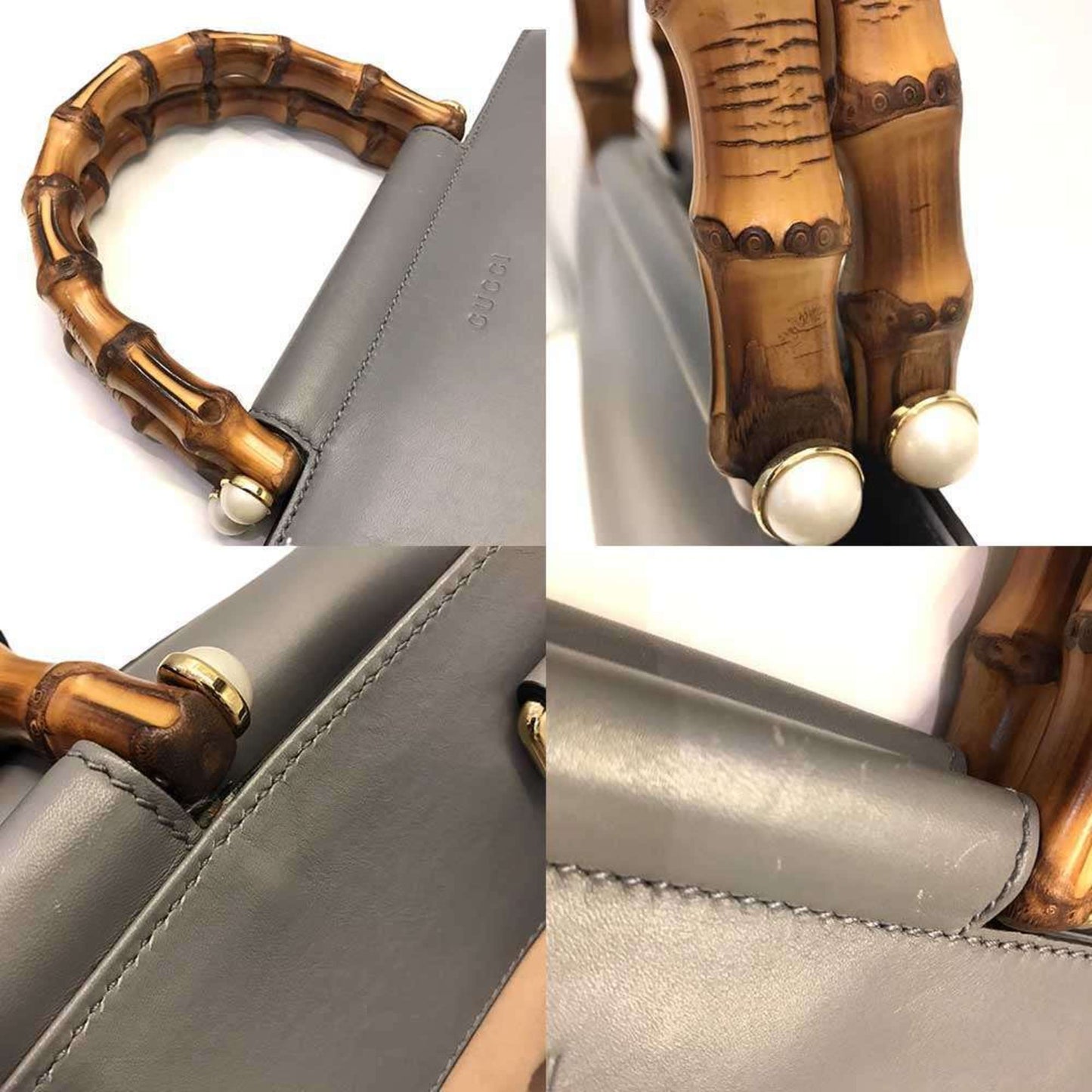 Gucci Bamboo, Grey, Leather, handbag