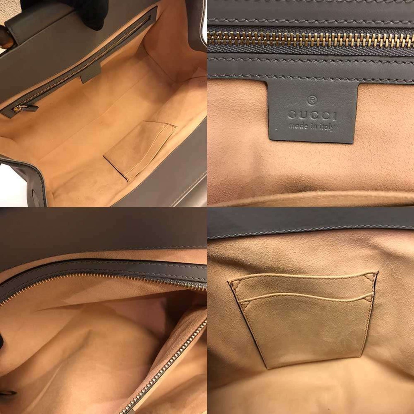 Gucci Bamboo, Grey, Leather, handbag
