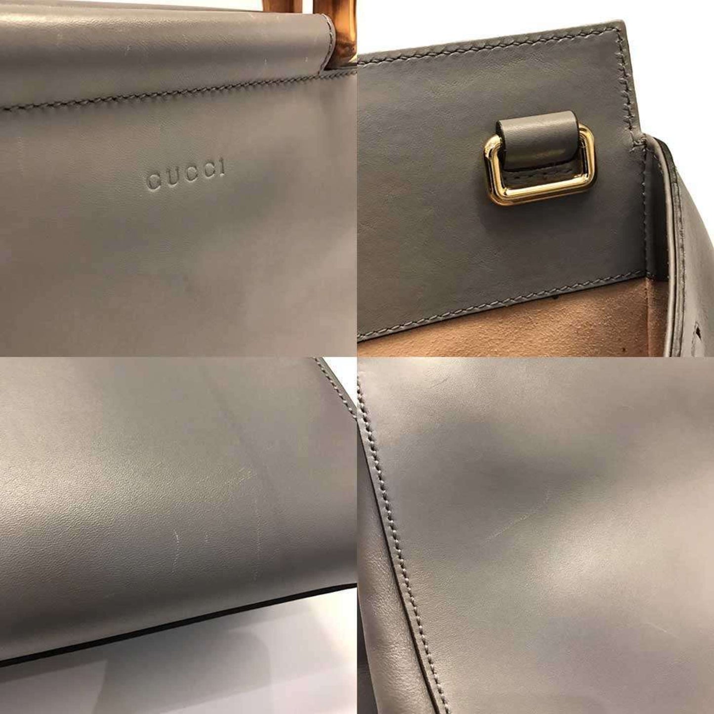 Gucci Bamboo, Grey, Leather, handbag