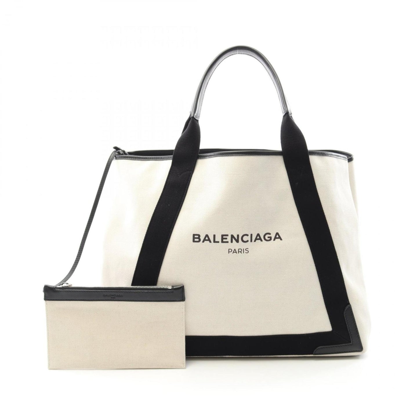 Balenciaga Navy Cabas, White, Canvas, tote