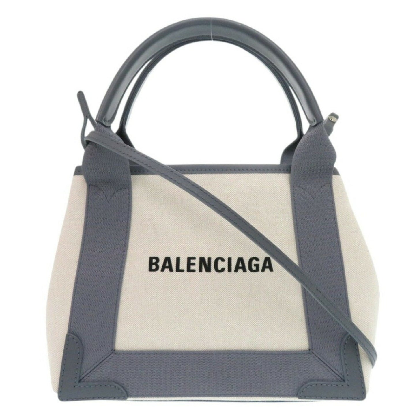 Balenciaga Navy Cabas, Beige, Canvas, handbag