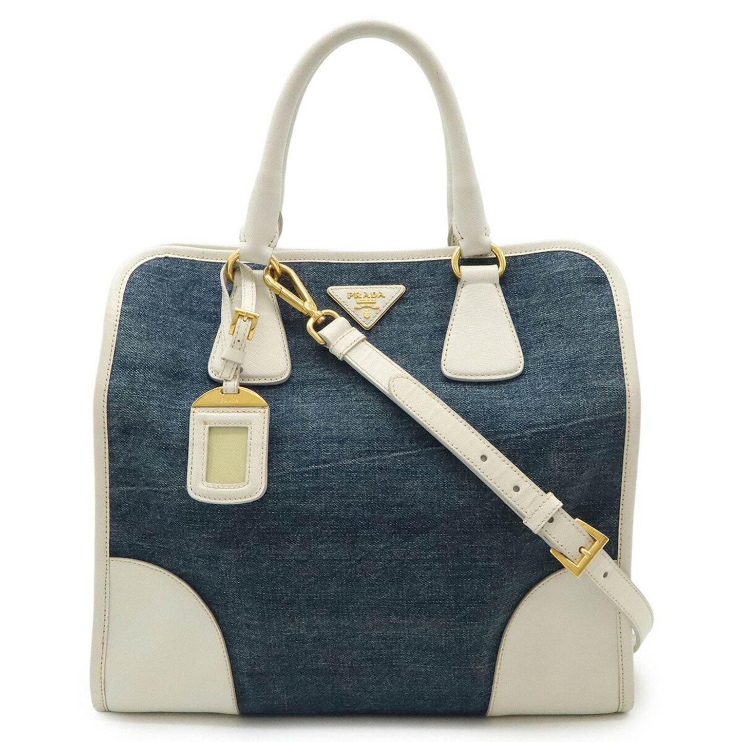 Prada Triangle Logo, Blue, Denim - Jeans, handbag