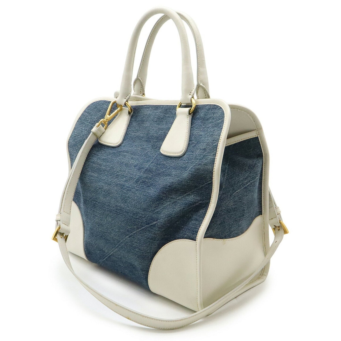 Prada Triangle Logo, Blue, Denim - Jeans, handbag
